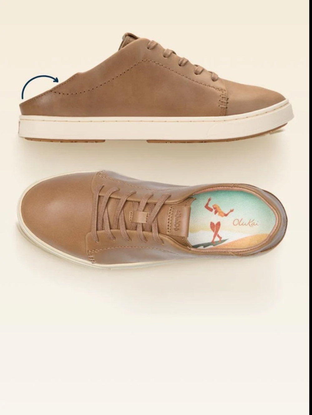 Olukai Pehuea Li Ili Leather Sneakers Women’s 8.5 Tan Brown Lace Up Shoes